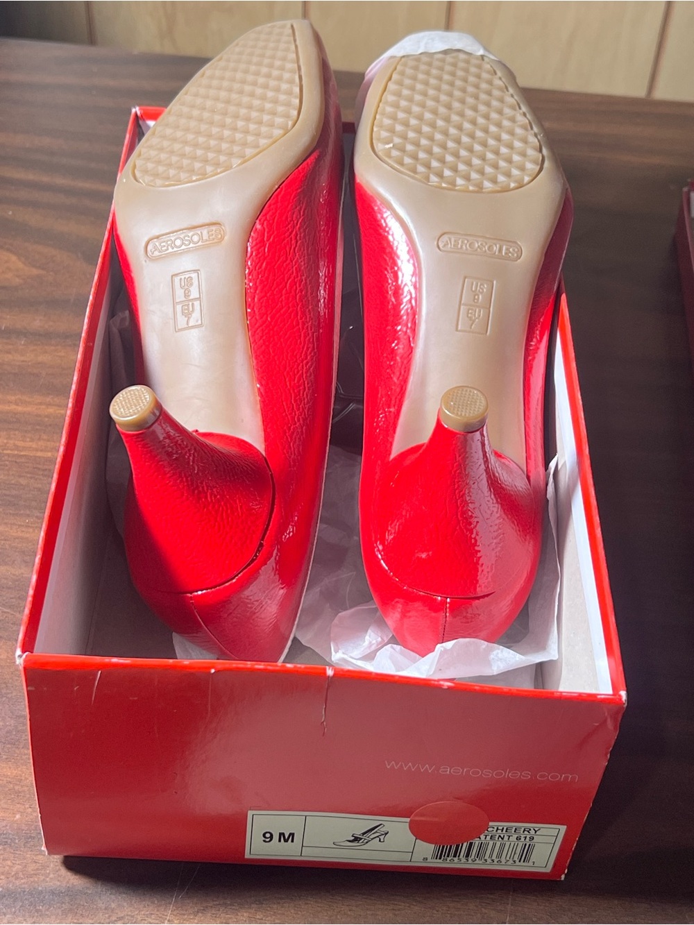 AEROSOLES Red Patent Pumps with White Trim - Picture 6 of 7